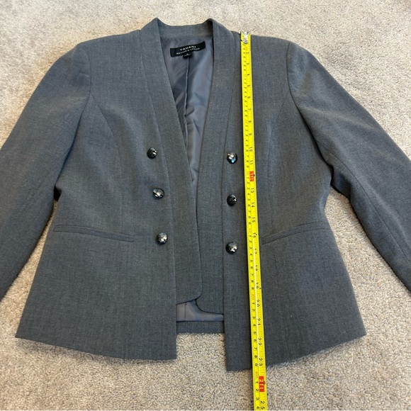 Tahari Arthur S. Levine gray short Blazer open front collarless inverted lapel 6 - Picture 5 of 12